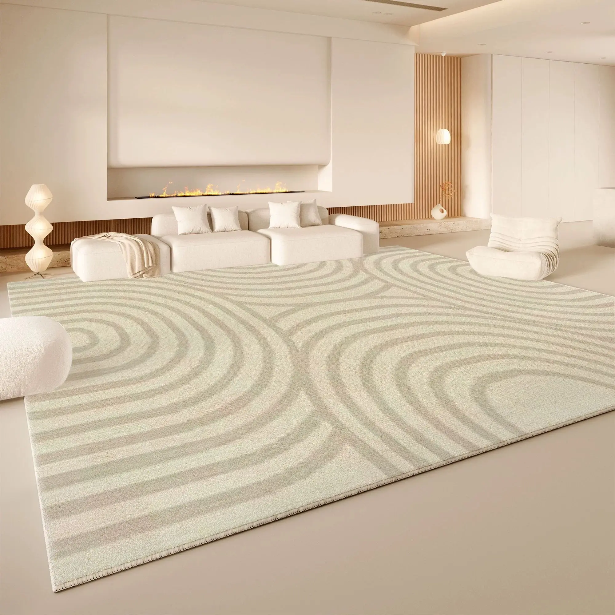VIKAMA Black White Curved Circle Area Rug Non Slip Washable Living Room Carpet Minimalist Neutral Abstract Home Floor Rug