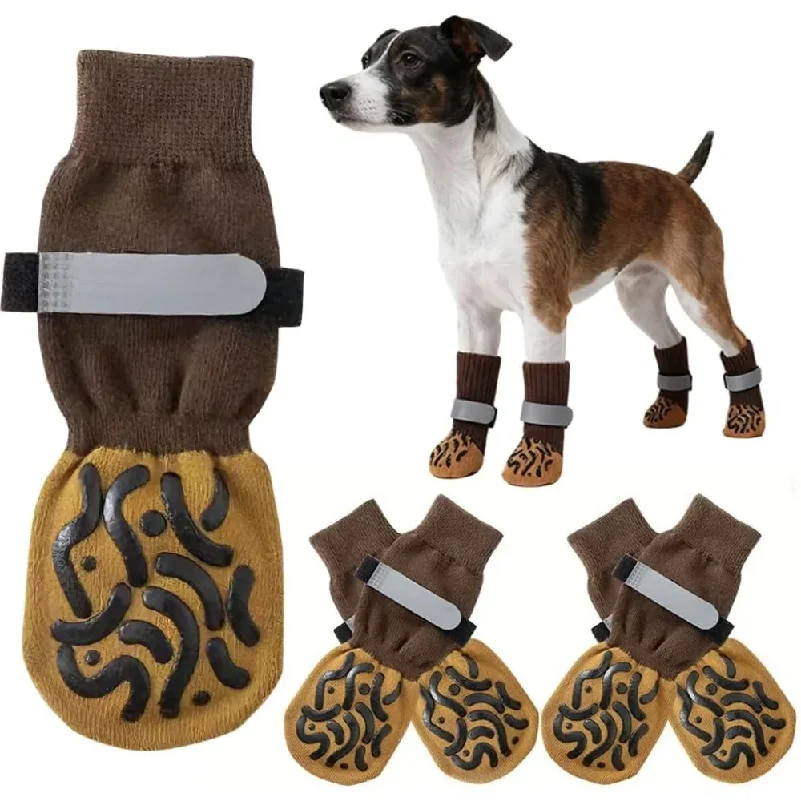 4-Pack of Non-Slip Dog Socks Prevent Licking Biting of Hard Wooden Floors Strong Protection Double-Sided Anti-Slip Dog Socks