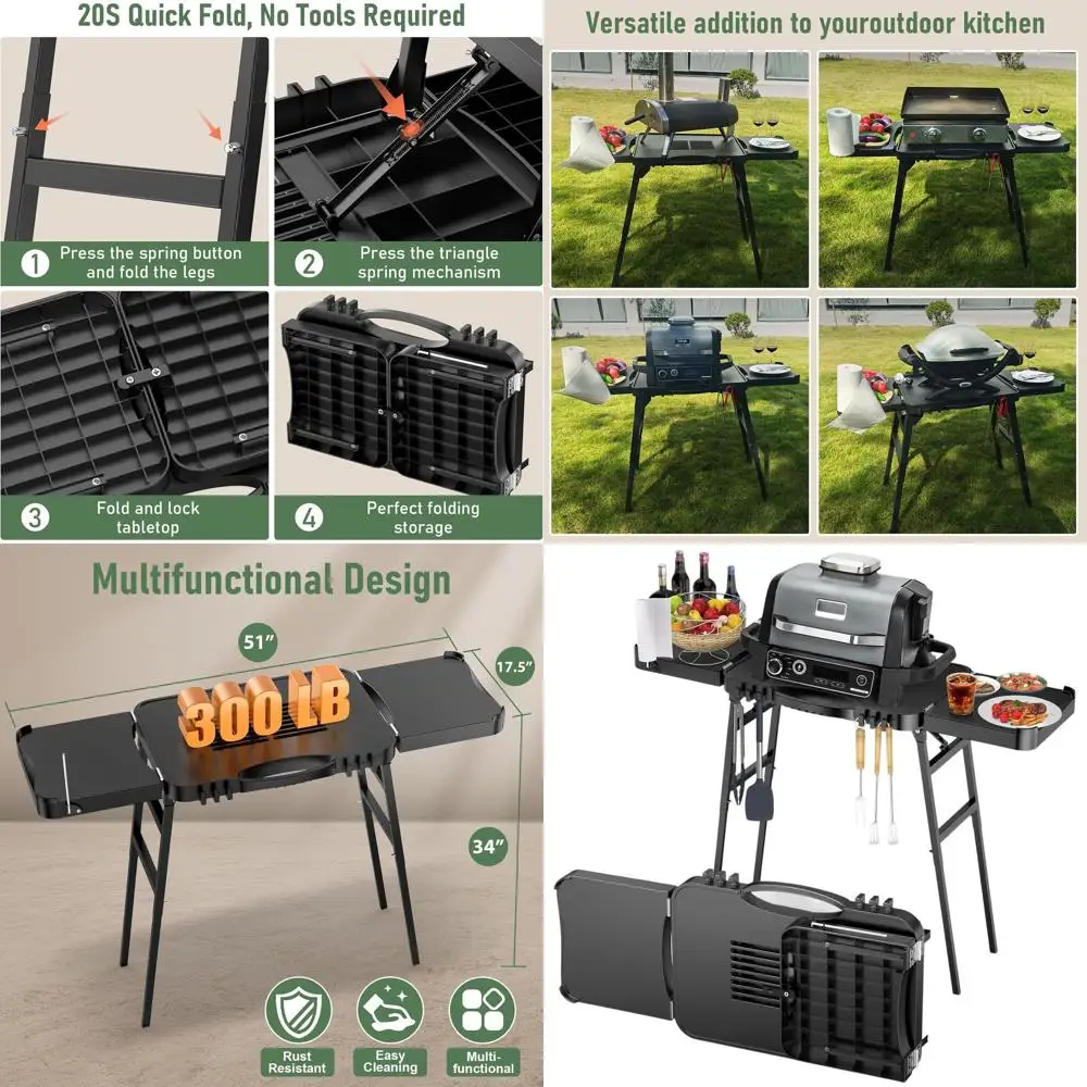 

Portable Outdoor Grill Stand for Ninja Woodfire and Blackstone Griddle, 51 Space, Upgraded Height, Quick-Fold Design