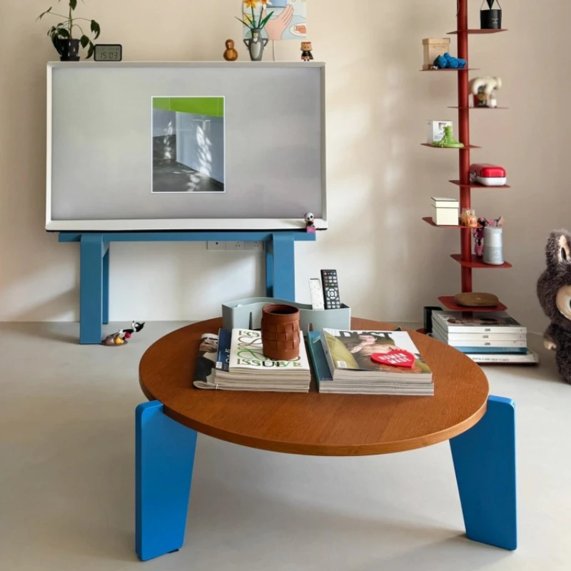 

Nordic dopamine coffee table small apartment tea table solid wood coffee round simple color table