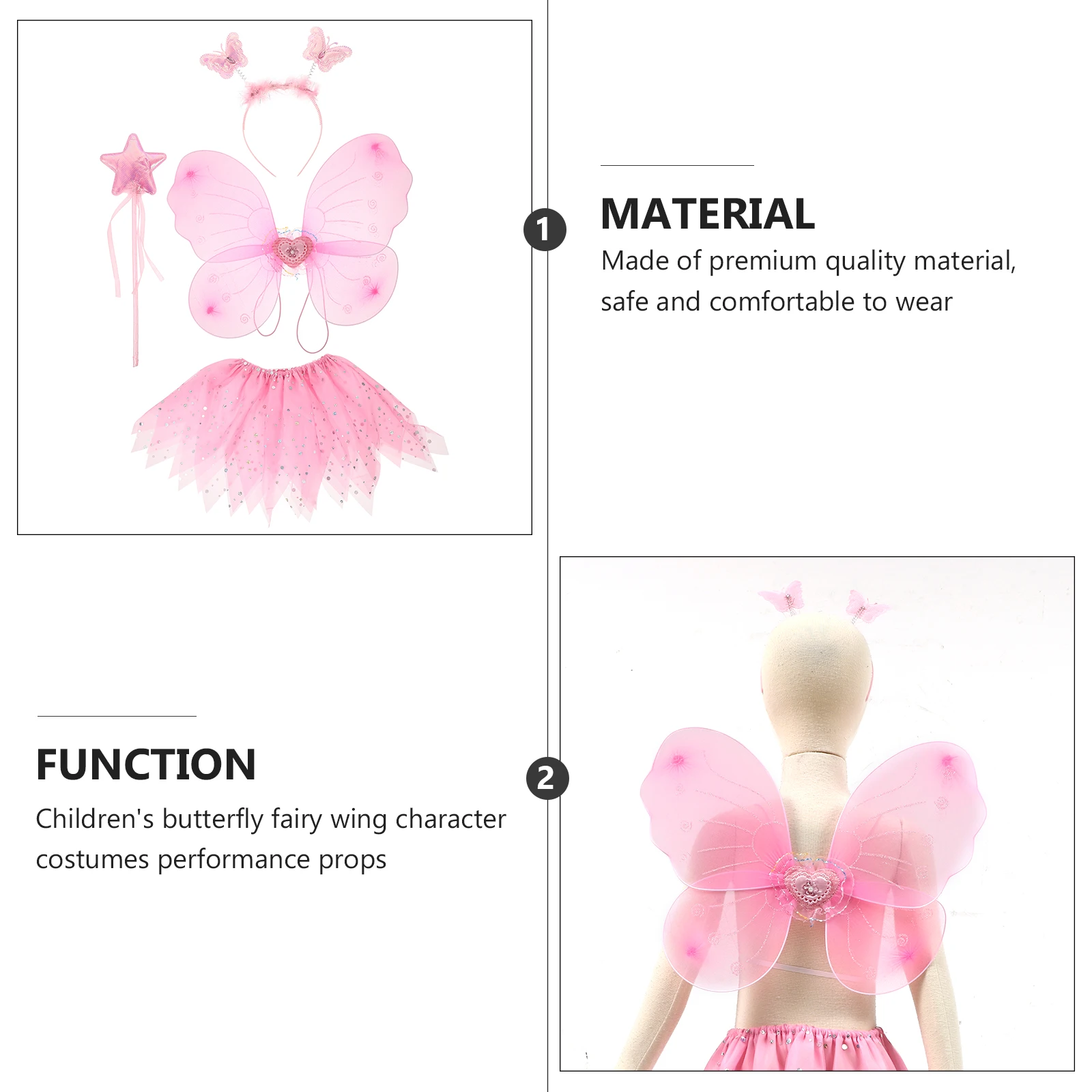 Butterfly Wings Headband Set Costume for Girl Dress up Clothes Play Costumes Girls Glitter Yarn Child