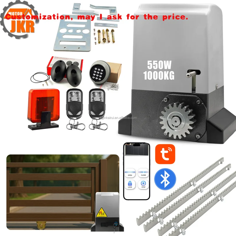 

custom.Modern 550W Motor Rack Drive Control Automatic Sliding Door System Hotels Villas 1000KG Iron Fences Warning