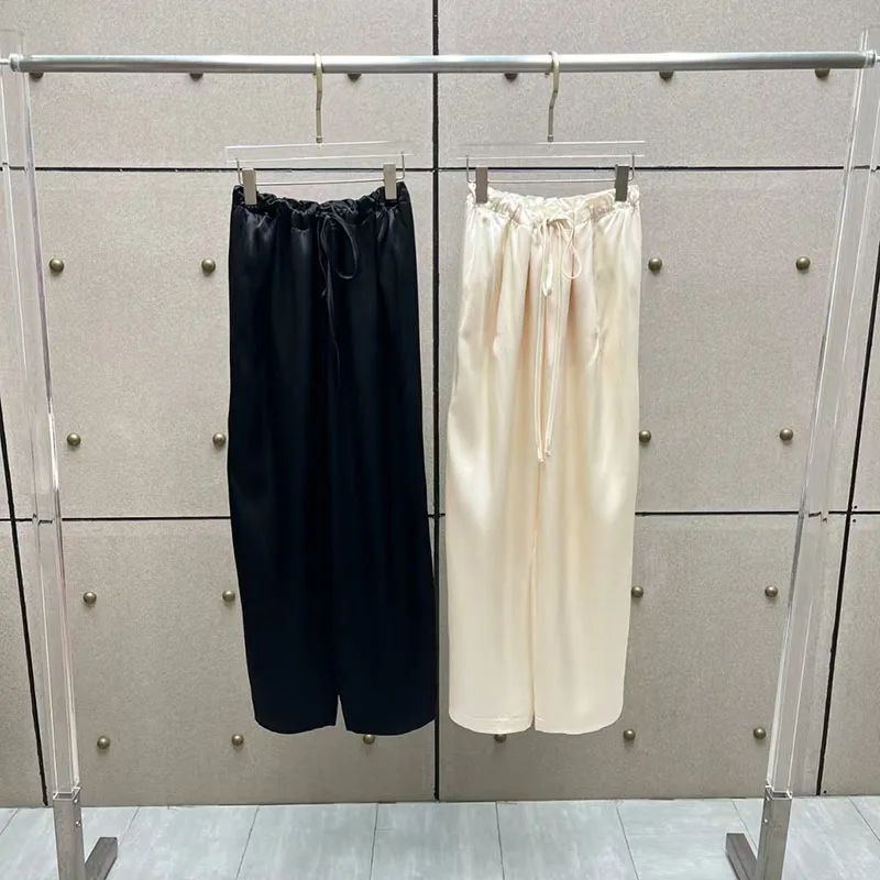 Women's satin pants, drawstring casual pants, high-quality versatile low-rise wide-leg pants for work, 2026, new style, Y2K