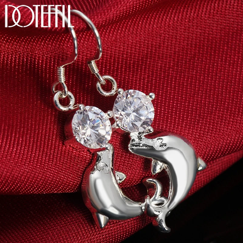 

DOTEFFIL 925 Sterling Silver Dolphin AAA Zircon Drop Earrings For Women Engagement Wedding Birthday Gift Fashion Jewelry