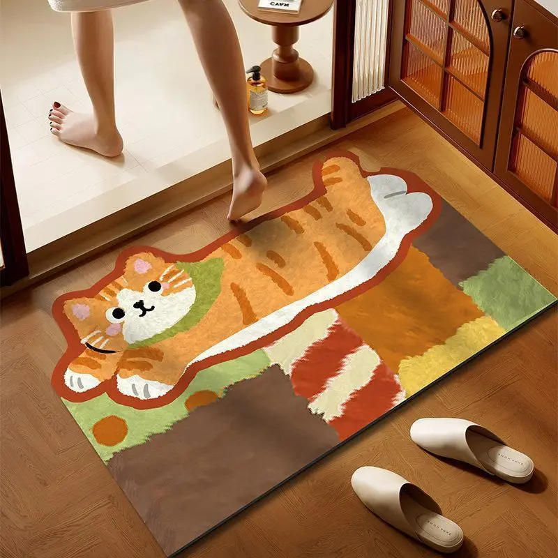 Dopamine Living Room Kitten Bathroom Doormat, Absorbent and Non-Slip Irregular-Shaped Entryway Doormat, Home Decor