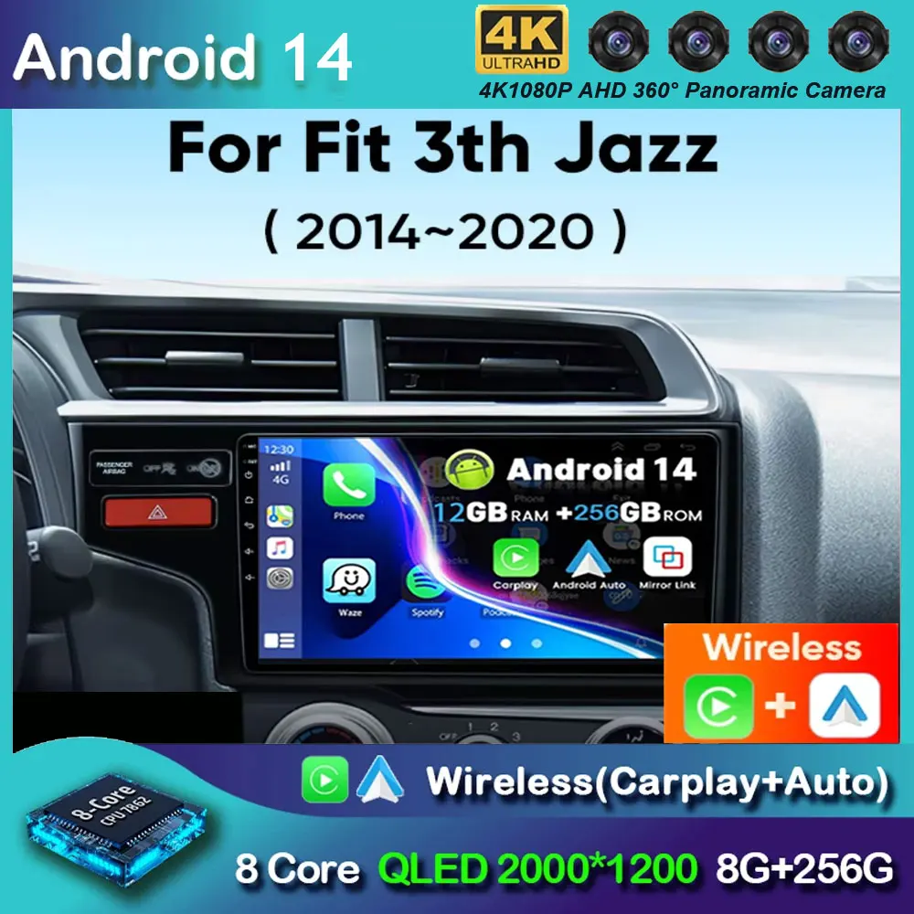 Android 14 Car radio For Honda Fit 3 Jazz Jeez 2014 - 2020 Stereo Multimedia Player Wireless Carplay Android Auto head unit DSP