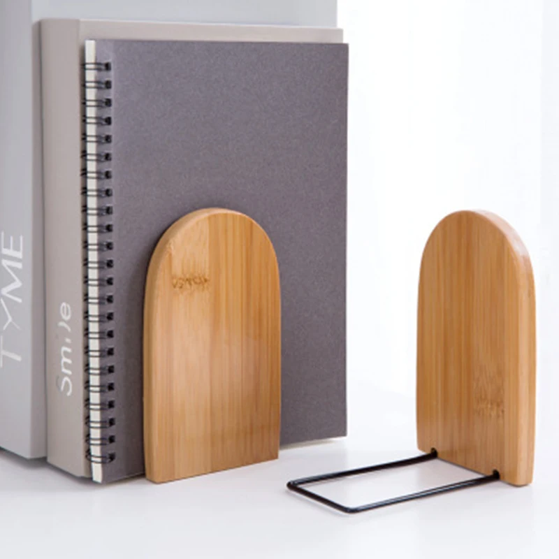 1Pcs Nature Bamboo Desktop Organizer Bookends Book Ends Stand Holder Shelf Bookrack 2 Sizes