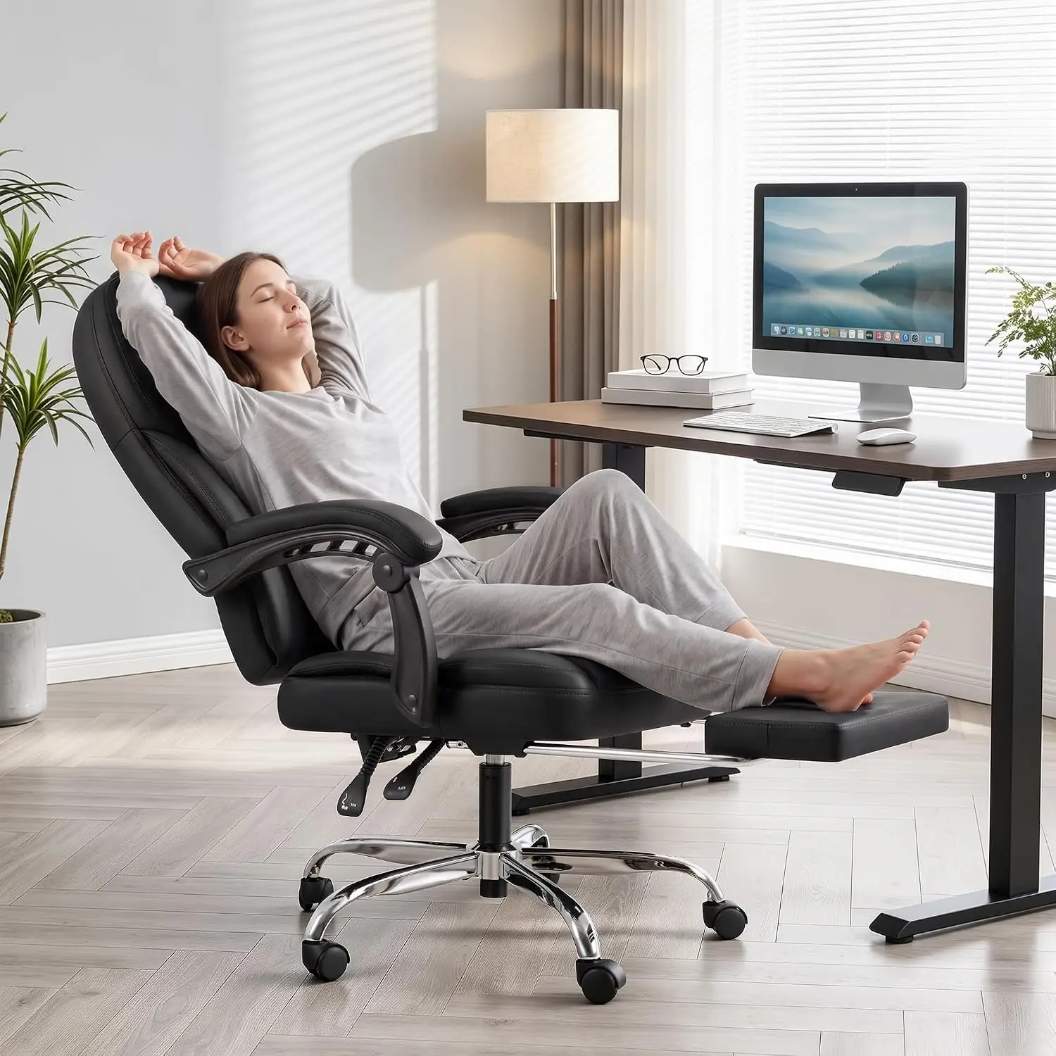 Ergonomic Massage Office Chair with Footrest Reclining High Back Leather Executive Desk Chair 400LBS Weight Capacity, Customized