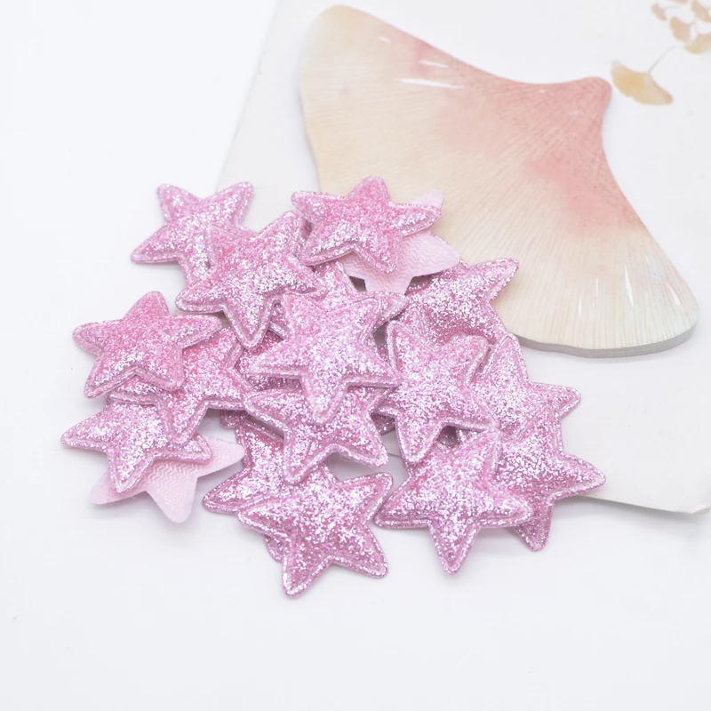 100Pcs 25mm Padded Glitter Star Appliques for DIY Crafts Clothes Hat Sewing Patches Hairpin Hair Clips Topper Decor Accessories