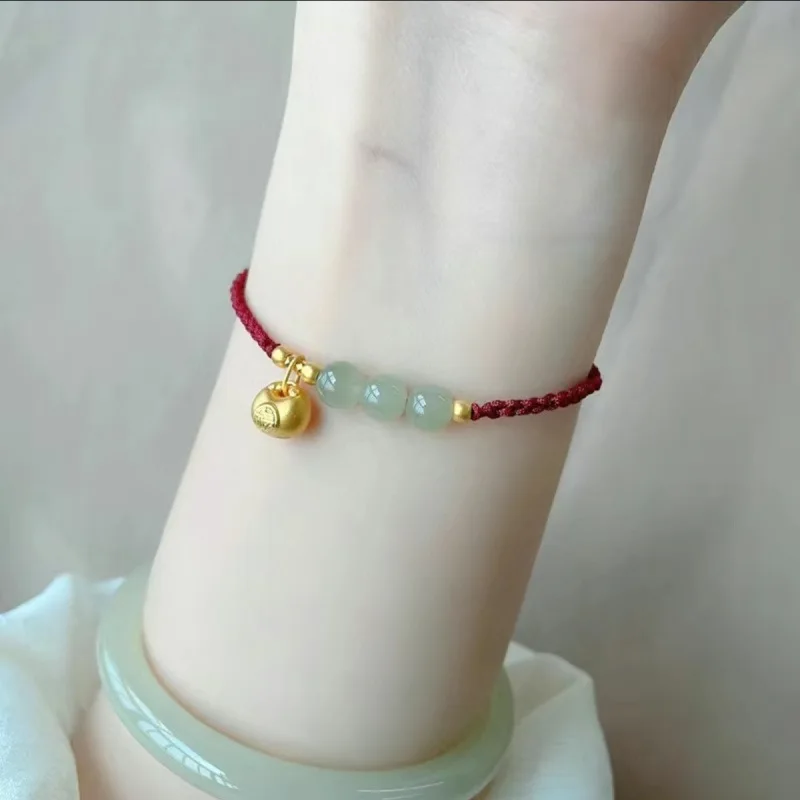 Gold Plated Lucky Charm Green Crystal Beads Wine Red/Black Rope Chain Braided Bracelet Women Men Fashion Hand Accessories 1612