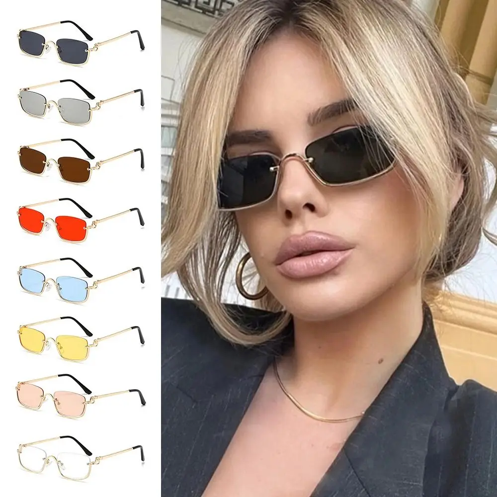 Kleine quadratische Damen Sonnenbrille Metall Halb rahmen Sonnenbrille Vintage Sonnenbrillen trend ige schmale Hip Hop Brillen
