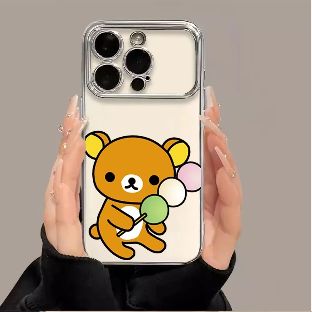 R-Rilakkuma Cute Luxury Electroplated Large Window Phone Case For Samsung A22 A23 A32 A51 A20 4G 5G Shell