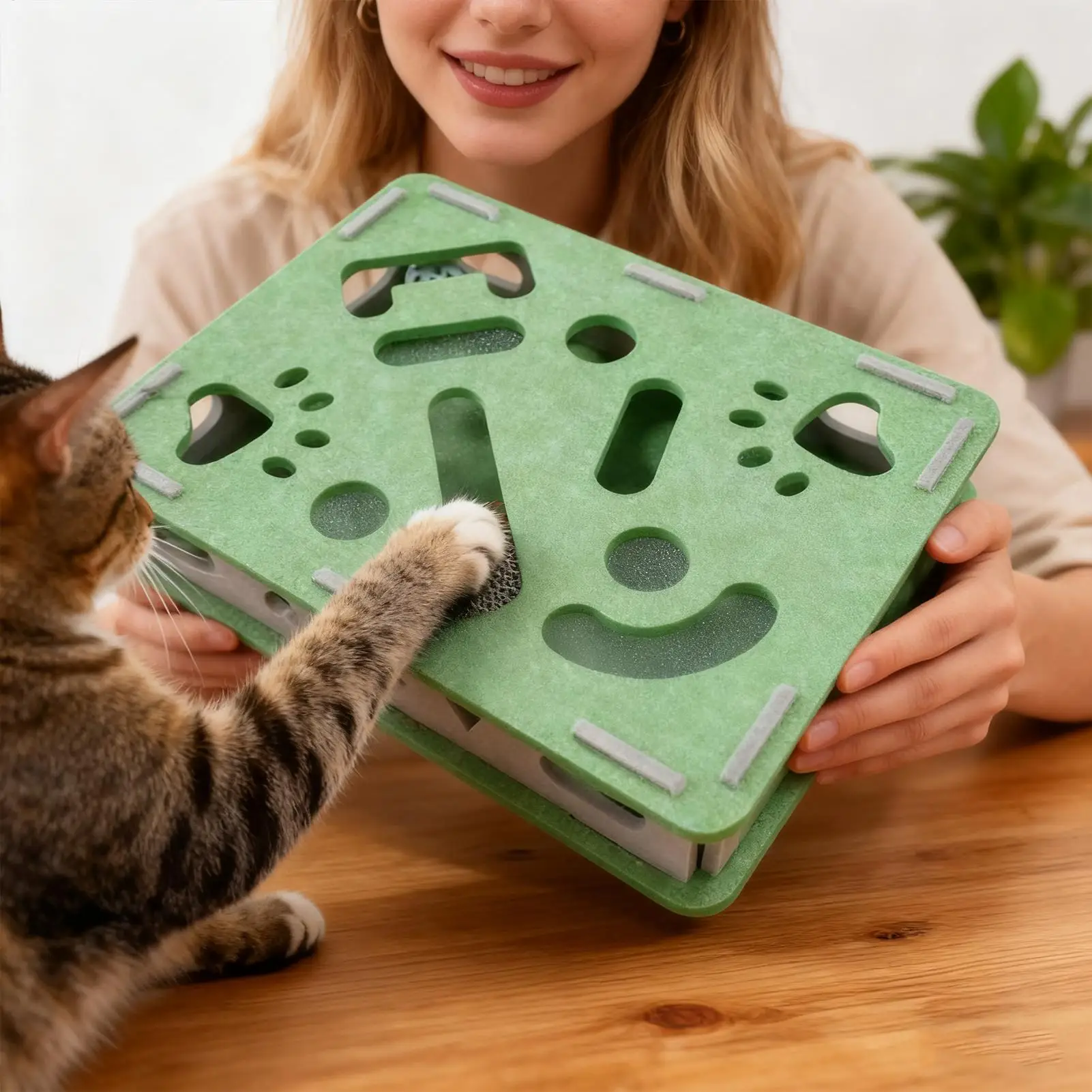 

Коробка-головоломка для кошек, бесшумный триммер, интерактивный с 2 колокольчиками, фетровая головоломка для котенка, собаки, маленького, среднего и большого размера