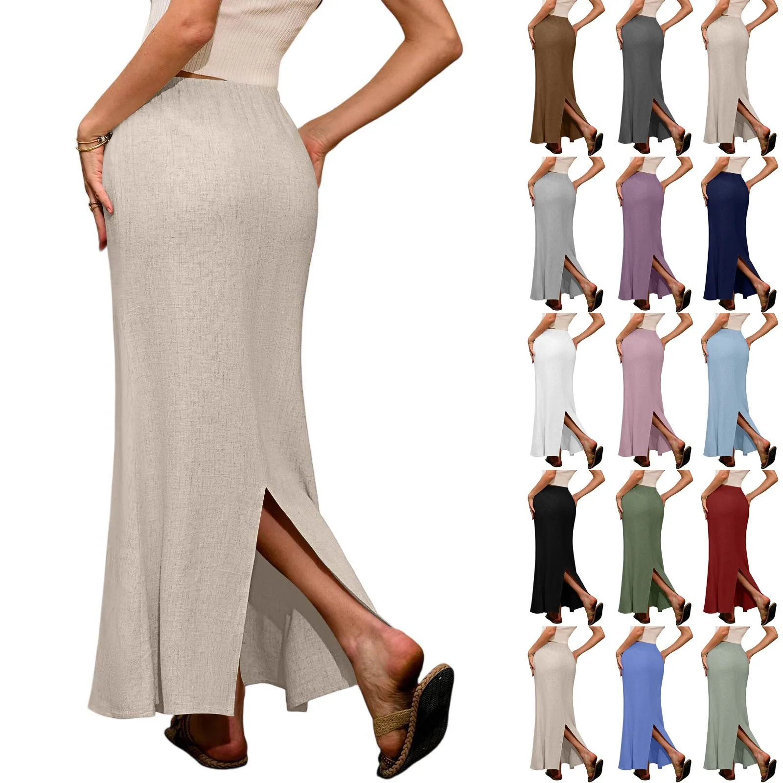 Women's Casual Fashion Solid Color Swing Fishtail Split Skirt Drawstring Elastic Loose Sexy Hip Lifting Pockets Half body Skirt