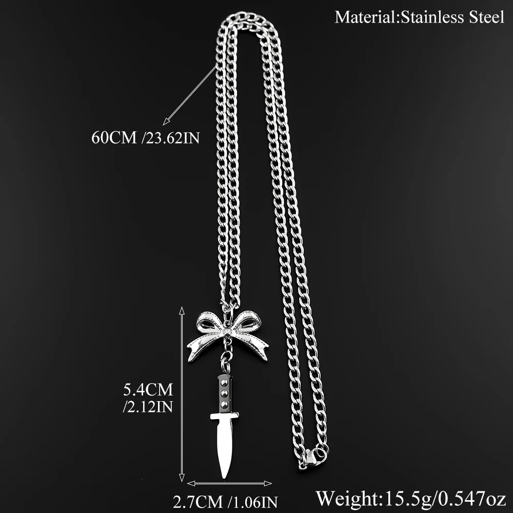 Nieten-Creolen mit Schleife und Rasierklingen-Design, Gothic Punk Hängeohrringe aus Edelstahl, Edgy Style für E-Girls, Femboys, Rapper, Hip-Hop Schmuck – Detail 3