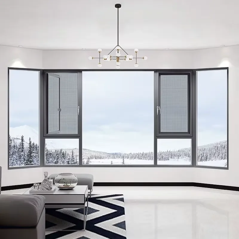 Aluminum System Window Modern Design Tempered Glass Windproof Energy Custom Villa Balcony