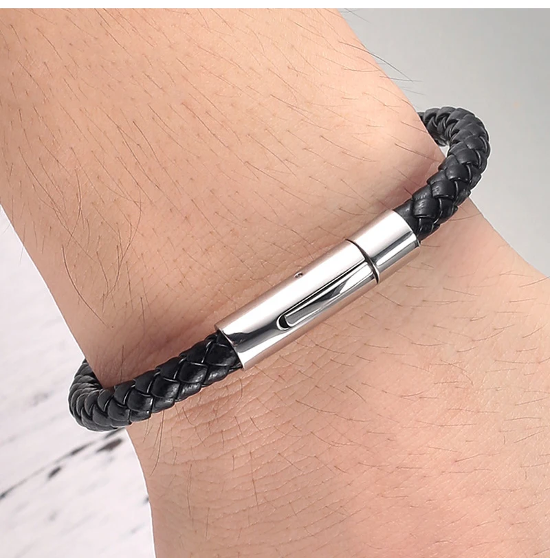 Hochwertiges Lederarmband für Männer und Frauen, Edelstahl-Accessoires, geflochtener Stil, Armreifen, Geburtstagsfeier, Schmuck, Geschenke – Detail 7