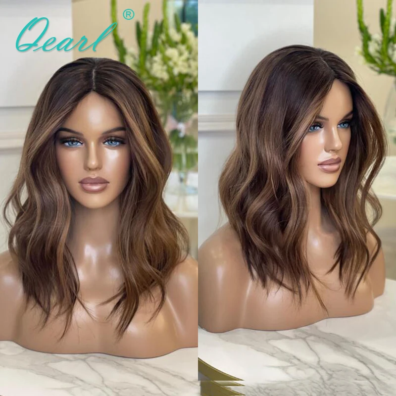 New in Brazilian Human Hair Wig Sale Dark 27# Blonde Light Brown Highlights Lace Frontal Wigs for Women Glueless Wave Wig Qearl