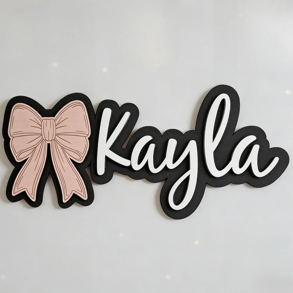 Customizable Bow-Shaped Wooden Wall Plaque Baby Nursery Sign with Name And Date Personalized Housewarming Gift Durable