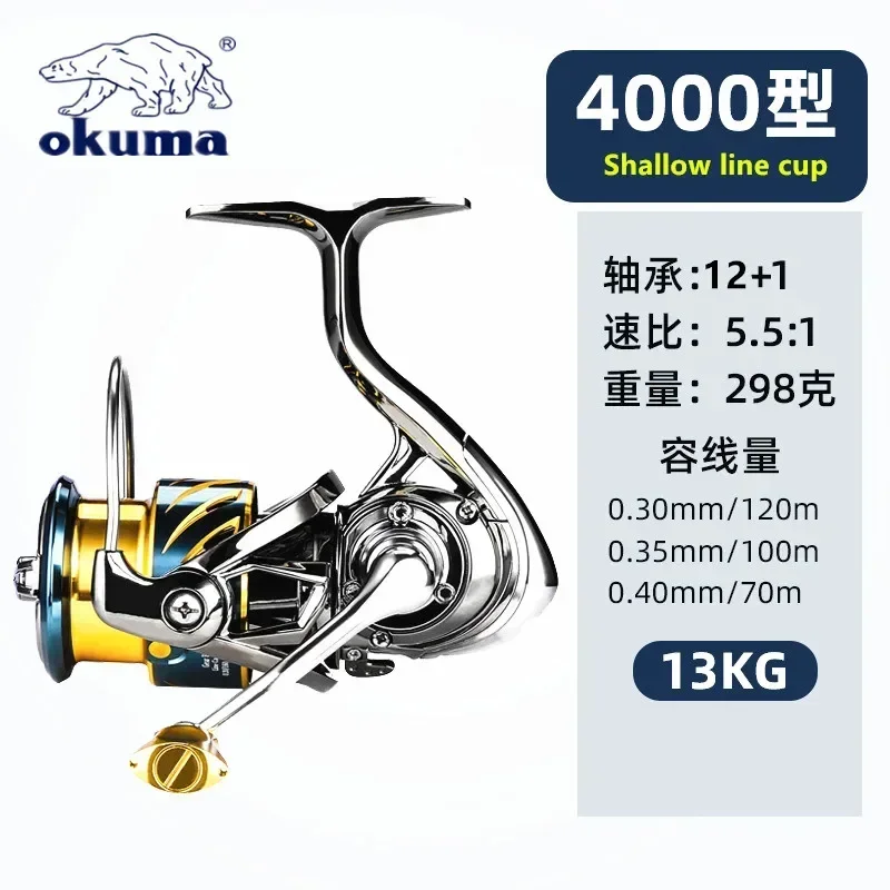 Okuma Alle Metalen Visserij-reel Ondiepe Lijn Cup 15KG Anti Zeewater Corrosie Roterende Reel 1000-5000