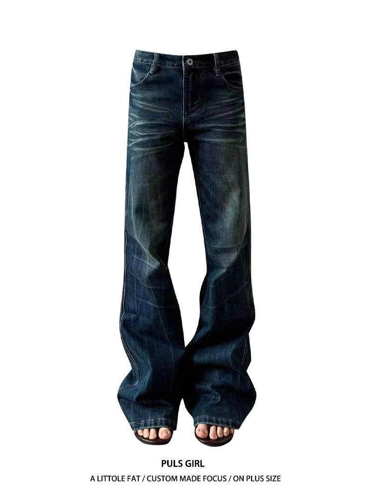 

Retro American Washed Texture Jeans Women's Slimming Long Pants High Waist Micro Flared Leggings Casual High Street Style