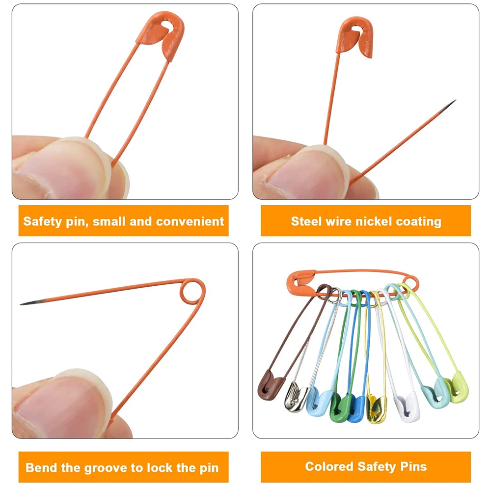 100Pcs Safety Pins Colored Safety Pins Metal Safety Pins with Storage Box Small Safety Pins for Clothes DIY Crafts Sewing Home