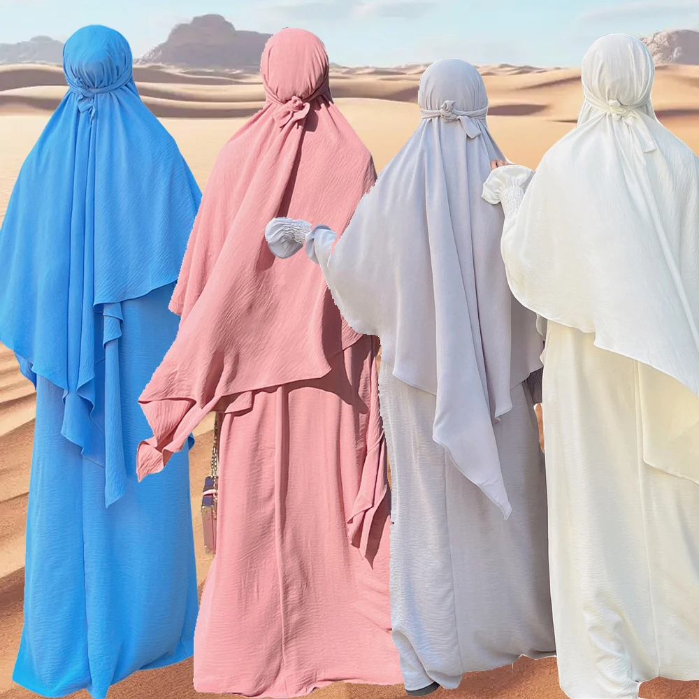 

Комплект из 2 предметов: мусульманское молитвенное платье для женщин, хиджаб, кимар, абайя, исламская арабская бурка, джеллиба, никаб, роба для Ид и Рамадана