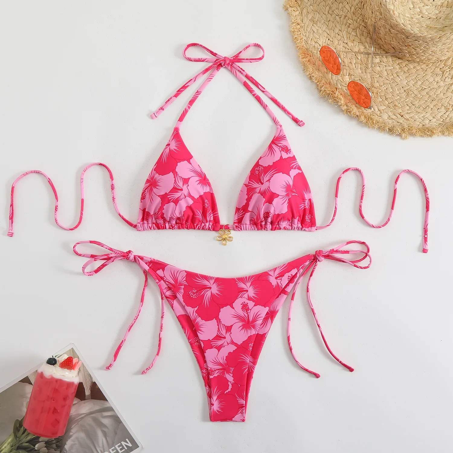 Micro bikini sexy con stampa floreale arancione 2025 Costume da bagno da donna con perizoma push up doppio lato Costume da bagno brasiliano da spiaggia Costumi da bagno da piscina