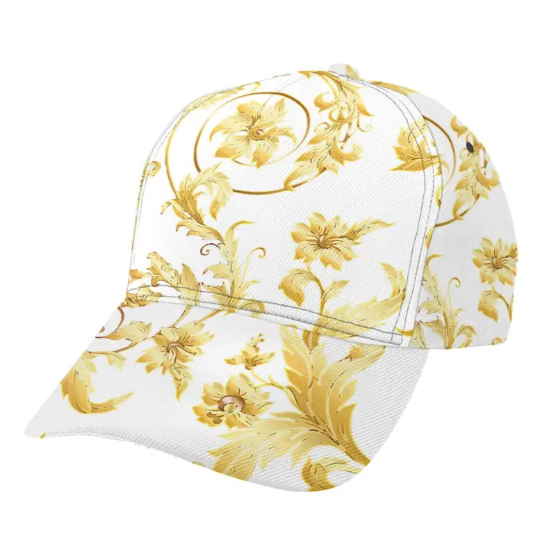 Noisydesigns Luxury Gold Floral Print White Baseball Cap Unisex Hat Women Men Outdoor Adjustable Couple Snapback Bone Hat