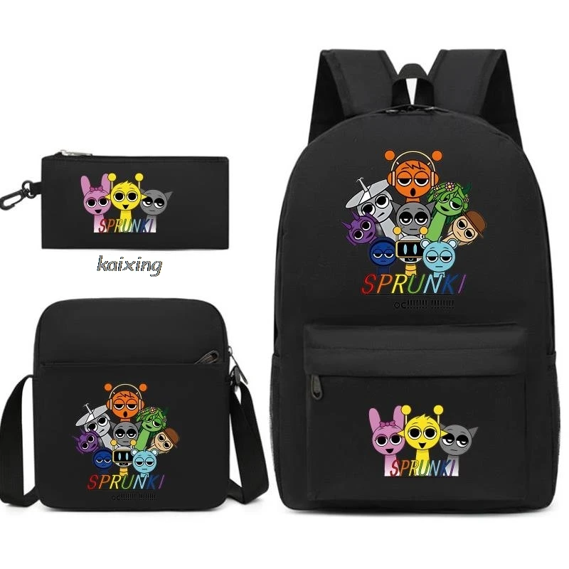 3Pcs New Sprunki Anime Print Backpack Set, With Tote and Pouch, Large Capacity Lightweight And Breathable Outdoor Knapsack