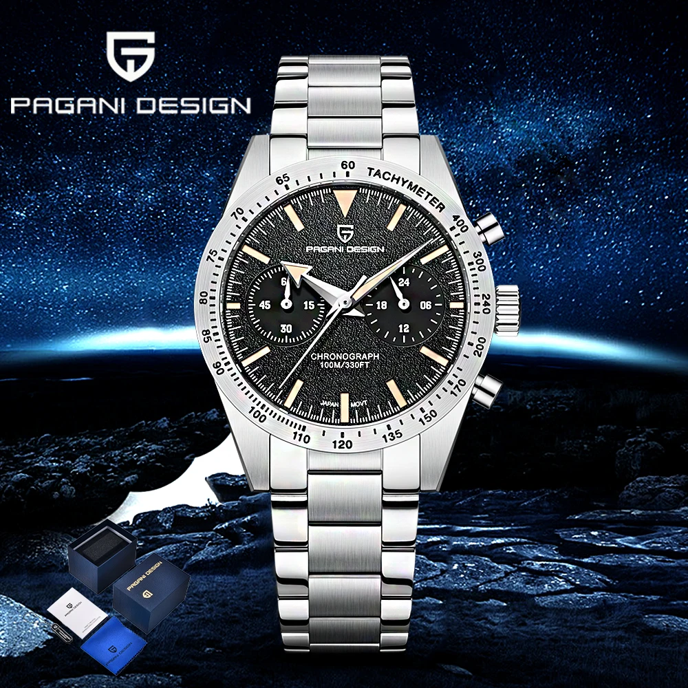 

Новые роскошные мужские кварцевые часы Pagani Design 2026 VK64 Speed, хронограф, полностью стальные, сапфировое стекло, водонепроницаемые, в подарочной коробке