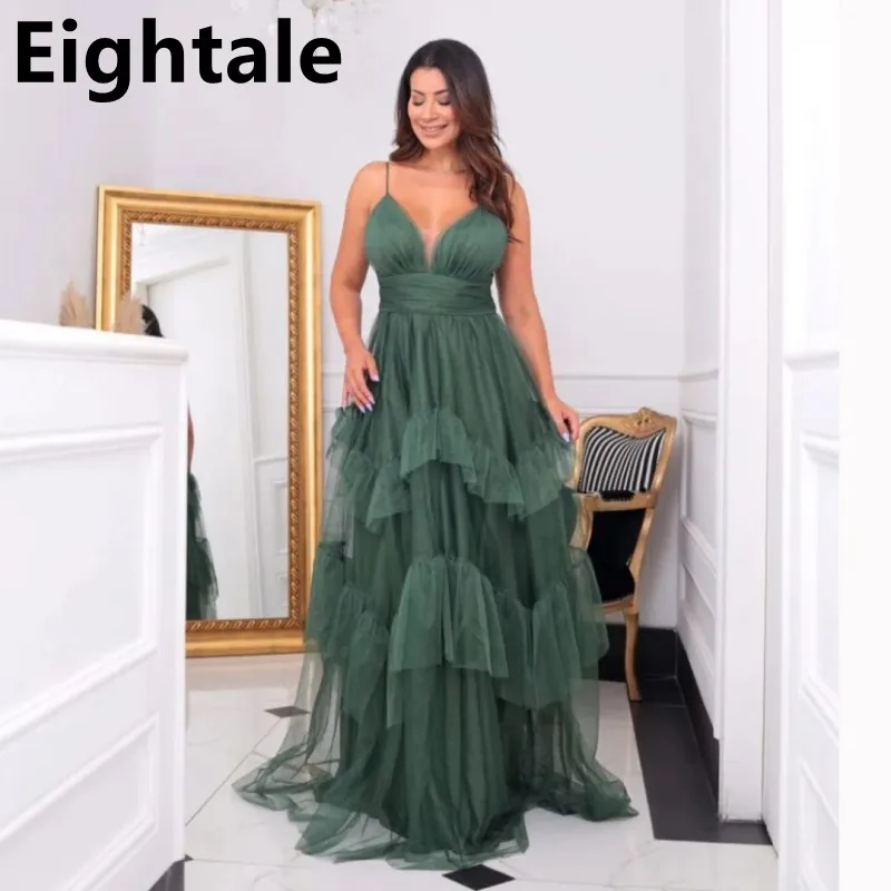 

Eightale Customized Tiered Tulle Army Green Evening Dress A Line Prom Dress High Waist Women Formal Party Gown Dubai 2025