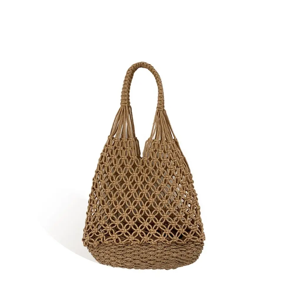 

Portable Shoulder Bag Hollowed Out Bag Cotton Rope Cotton and Linen Weave Handbag Bohemian Knitted Beach Bag Beach