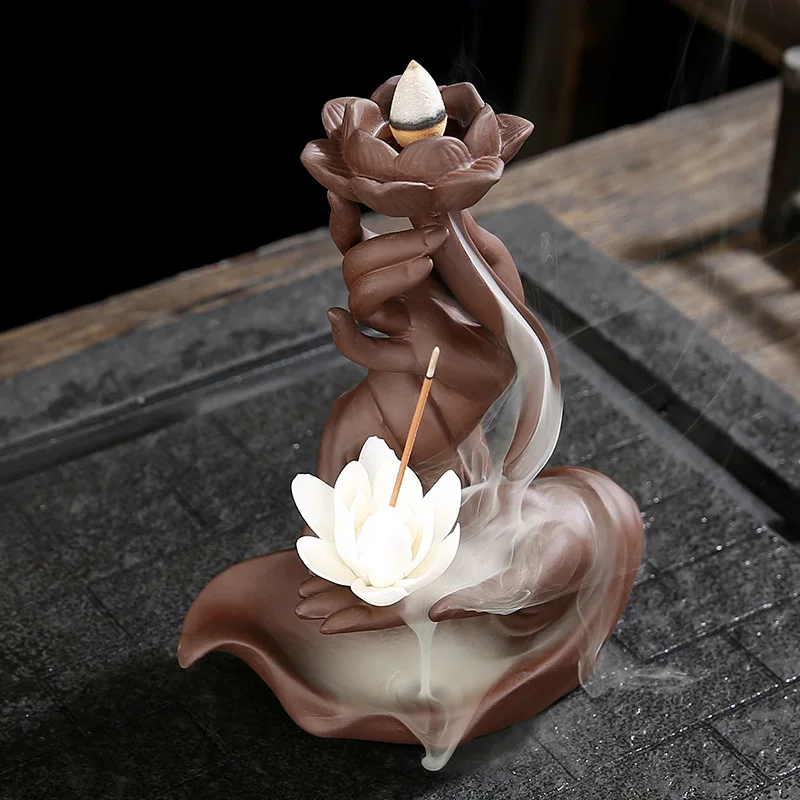 

Purple Sand Backflow Incense Burner Bergamot Lotus Heart Home Incense Path Zen Decoration Backflow Incense Burner