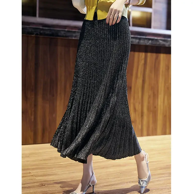 

2024 New High Quality Winter Thick Solid Color Mermaid Skirt Elegant Pleated Skirt and Ankle Flared Solid Color Skirt P665