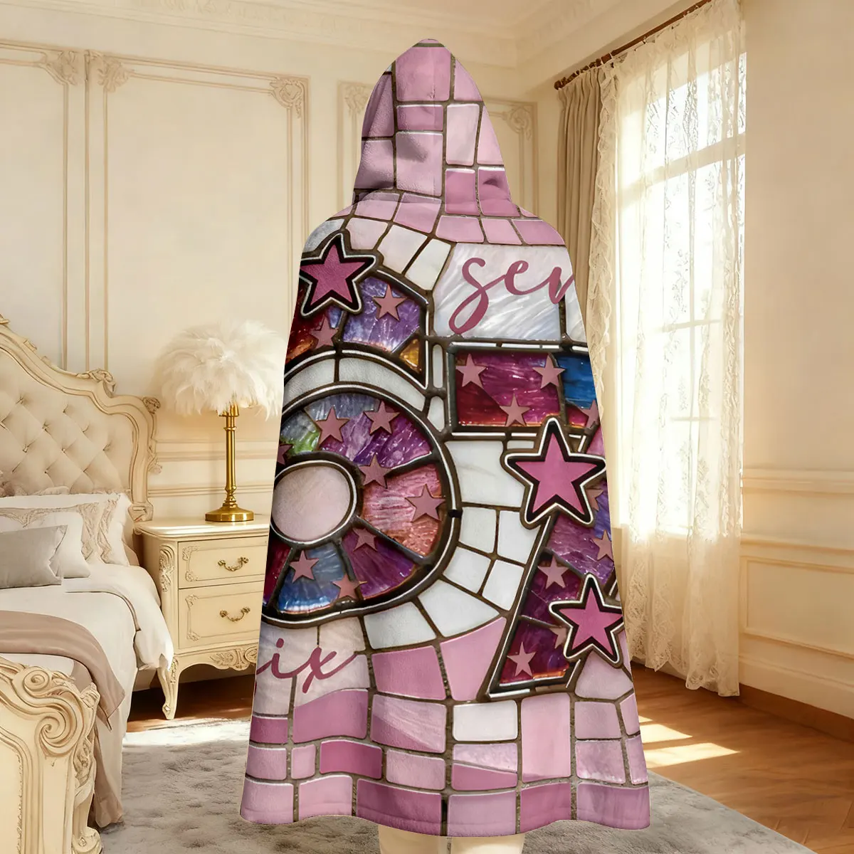 بطانية عباءة يمكن ارتداؤها بغطاء للرأس من الفلانيل المطبوع مكونة من 67 عنصرًا من الزجاج المقلد، سجادة غير رسمية ناعمة ودافئة متعددة المقاسات #4