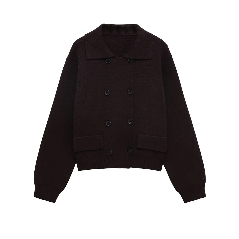 

BMURHMZA women's new style European and American style double breasted lapel long sleeved casual loose jacket cardigan