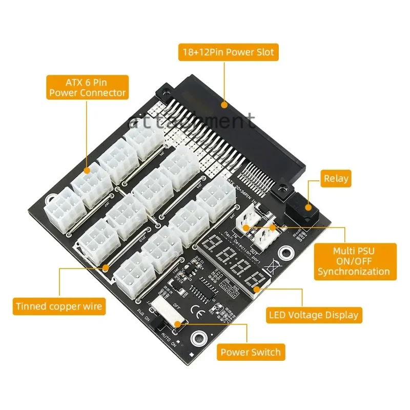 WYORESY ATX 12 Ports 6Pin Breakout Board Power Supply Converter with Flash LED for Dell PSU Server 750W 1100W 2000W Power