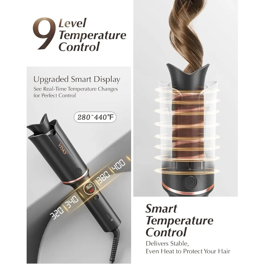 Automatic Rotating Curling Iron V668 Pro Ceramic Hair Curler with Keratin-Coated Barrel Digital Temperature Display Anti-Scald