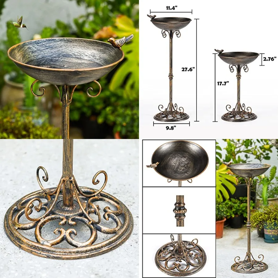 

11.4" W*27.6" H Cast Iron Pedestal Bird Baths for Outdoors, Vintage Metal Bird Bath Bowl, Bird Feeder Or Drinker Plate, Home Ga