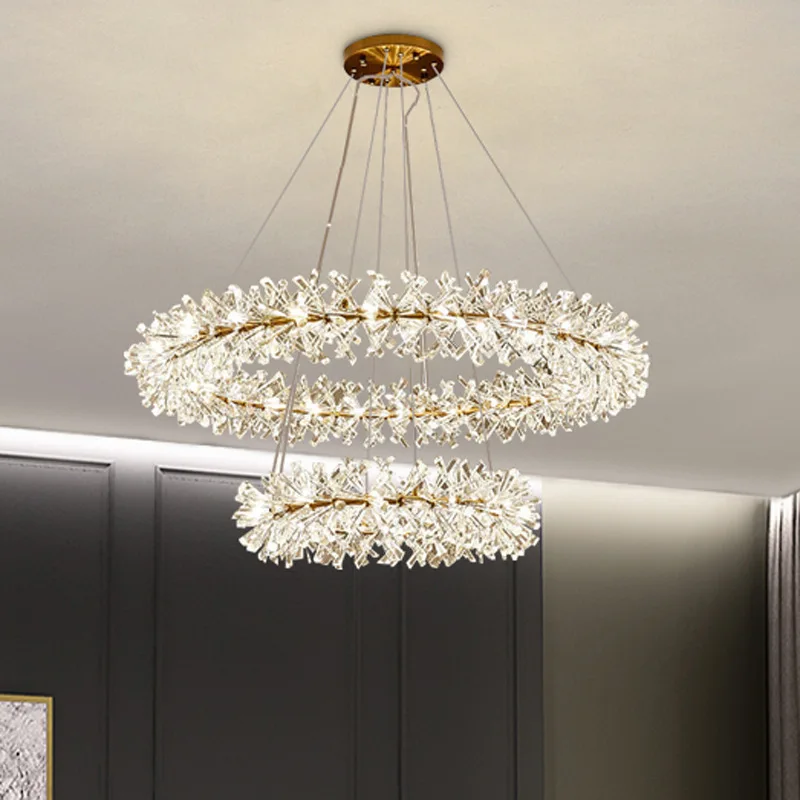 

Modern Designer Luxury Crystal Led Chandelier Living Room Restaurant Bedroom Circular Pendant Lamp Indoor Lighting Decorative