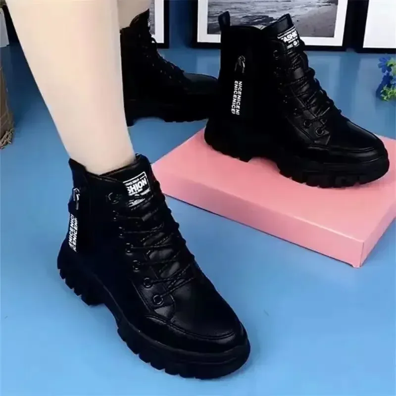 Women\'s Boots Black Lace Up Platform Ankle Boots Fashion Thick Sole Short s Female Warm Cotton Shoes Winter Snow  2024