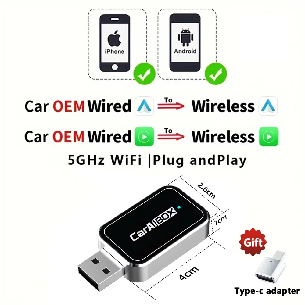 EKIY 2in1 Draadloze CarPlay Dongle Draadloze Android Auto Adapter AI Smart Box Auto Intelligente Systemen Voor Auto Met Bedrade CarPlay