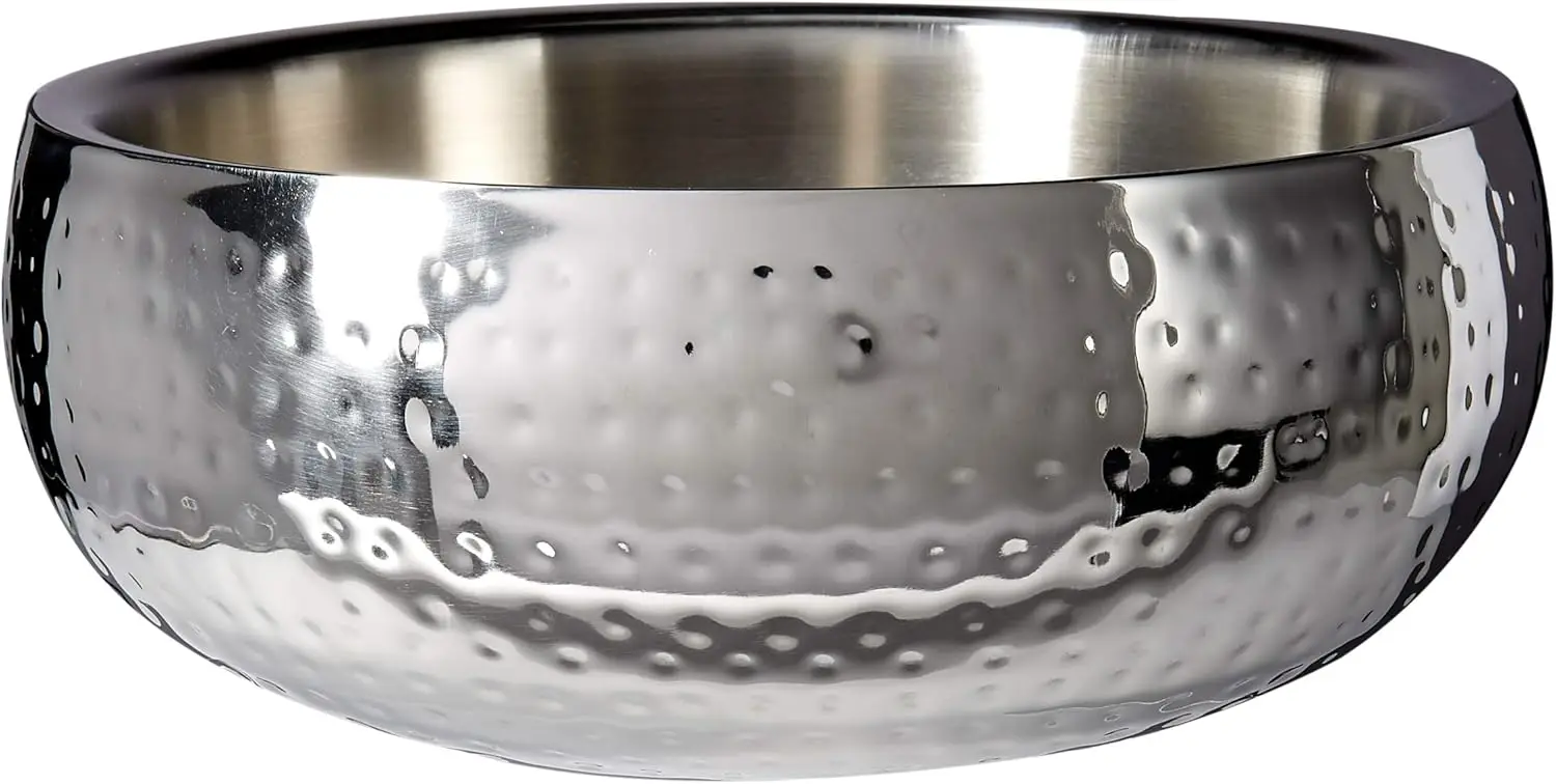 

Double Wall Insulated Serving Bowl 11.5" Hammered Stainless Steel Salad Bowl
