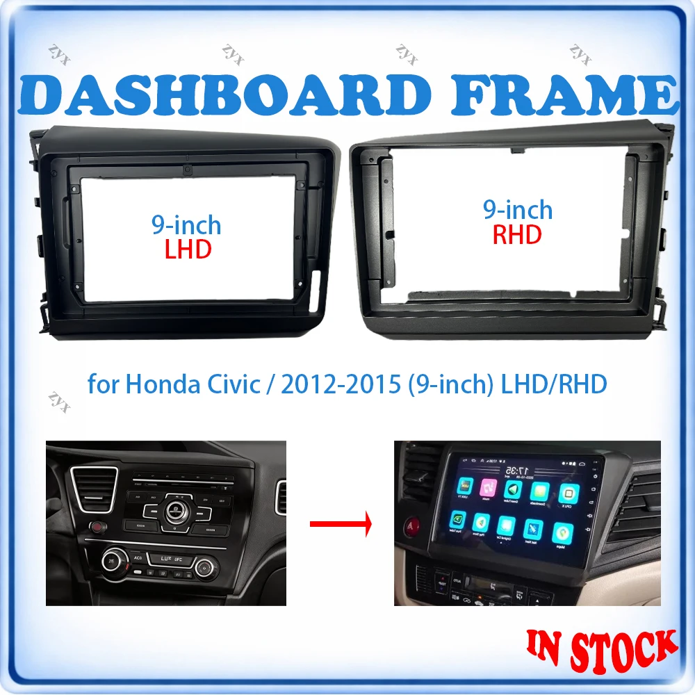 

Car Radio Fascia Frame For Honda Civic 2012-2015 9 inch LHD/RHD With Canbus Decoder & Wiring Harness Car Accessories Plug & Play