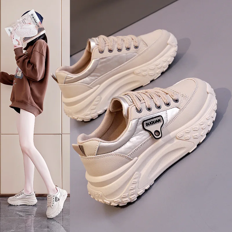 

Women Thick Soled Vulcanized Shoes Spring New Versatile Sports and Leisure Board Shoes Female Student Dad Shoes