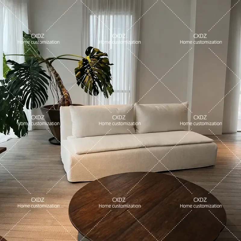 Japanese Wabi Sabi Armless Booth Sofa Linen Fabric Removable Minimalist Commercial Seating for Hotel Bed and Breakfast