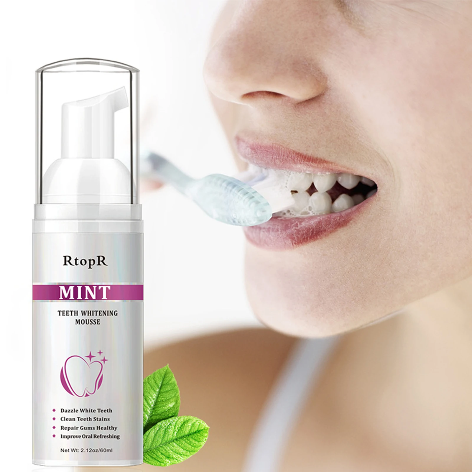 Teeth Whitening Mousse Mint Foam Toothpaste Teeth Cleansing Mousse Removes Stains Baking Soda Toothpaste Ultra-fine Foam Deeply