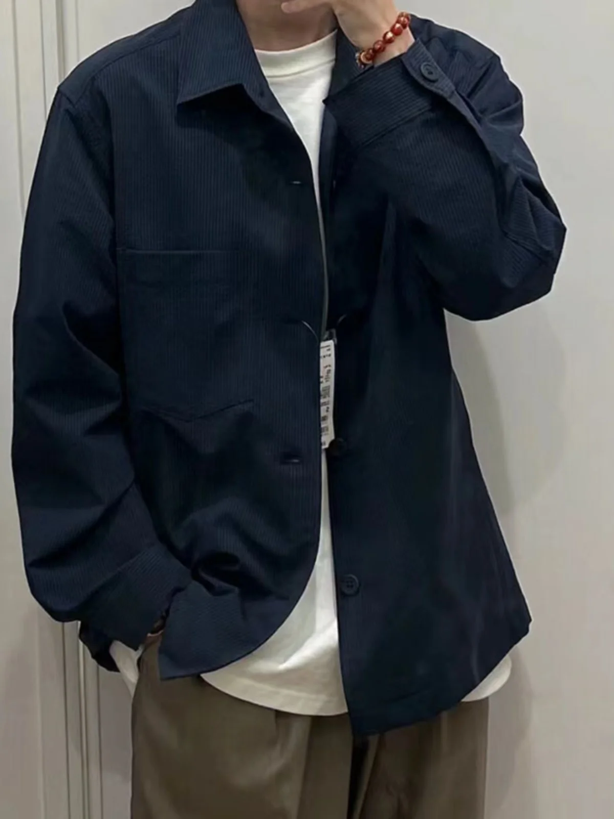 

Quick Dry Lightweight Shirt Style Workwear Jacket Spring Autumn Men's Fashion Casual Pure Color No Ironing Treatment