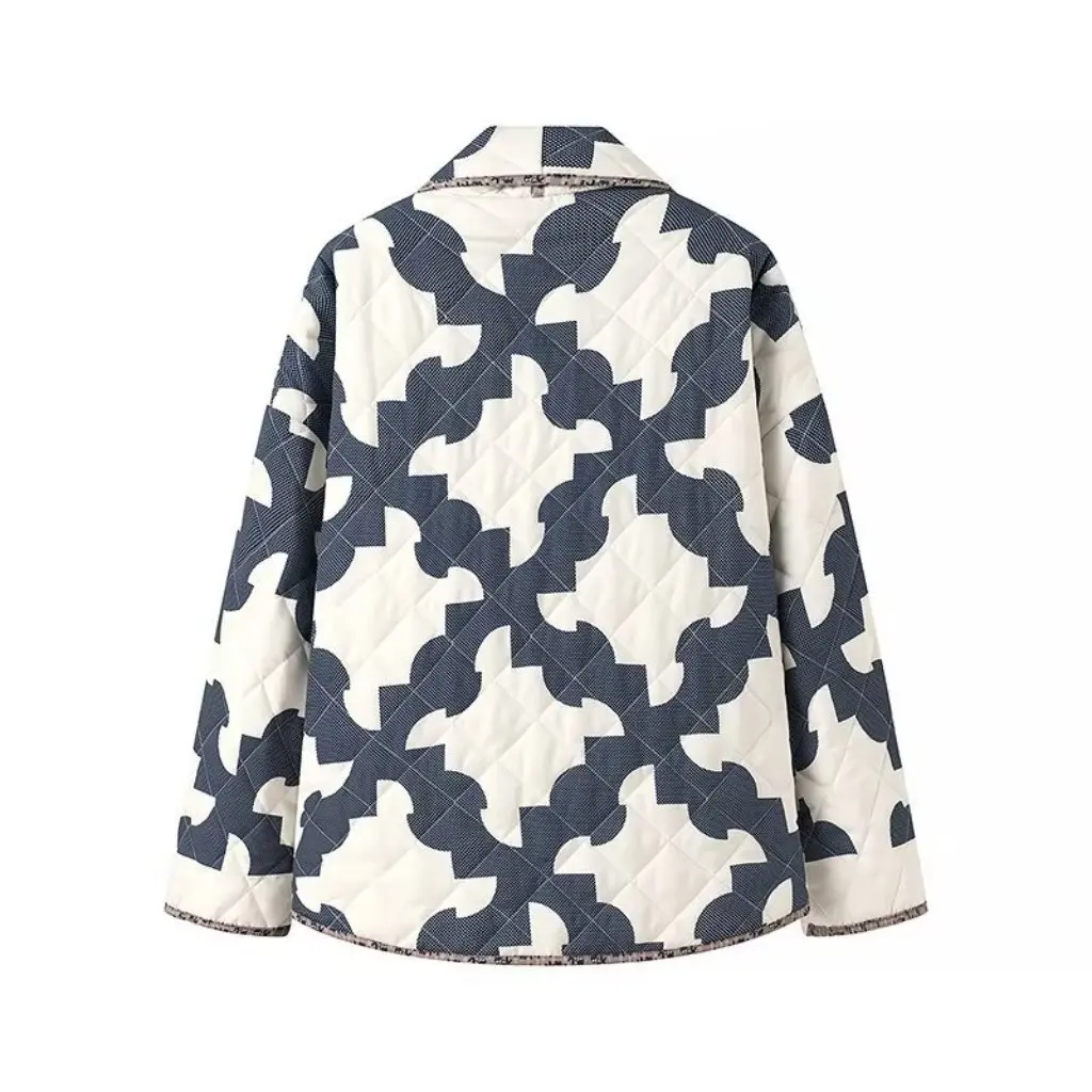 

Women's Printed Kimono Cotton-Padded Jacket Lapel Style European American Fashion New Arrival 2184